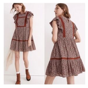 Madewell Flutter Sleeve Dress Cottage Garden Brown Size M